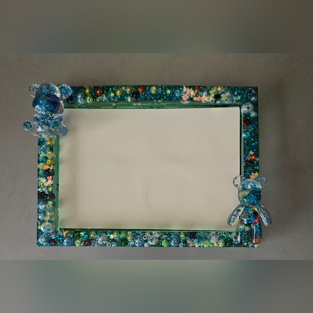 Colorful Beaded Photo Frame with Bear Accents And Princess